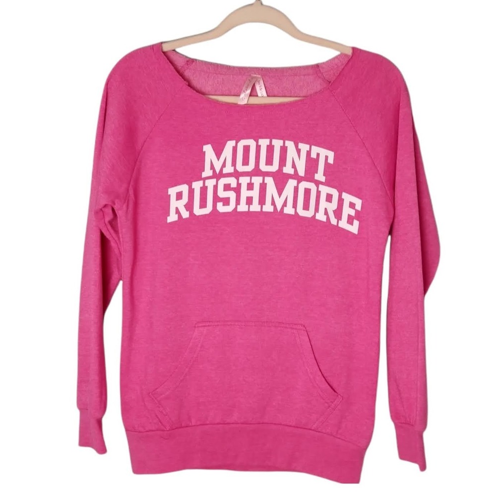 Luckee Lady Sweatshirt Women‎ Small Pink Mount Rushmore Graphic Raglan Pocket